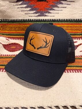 Black Trucker Cap with Leather Antler Patch